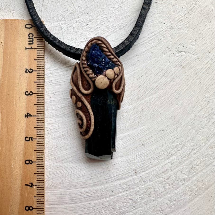 Vivianite and Azurite Necklace, Unisex Handmade Pendant - FairyGardenGlow