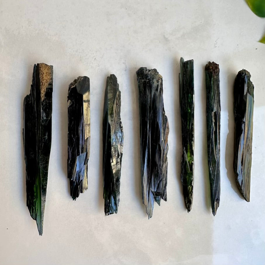 Long Vivianite crystal – large natural green blade mineral specimen