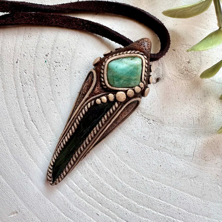 Handmade Vivianite and Emerald pendant necklace for women and men