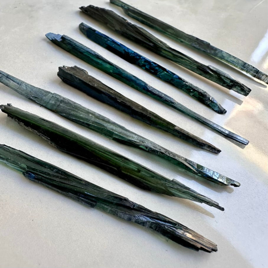 Vivianite blade – natural green mineral crystal, thin and translucent
