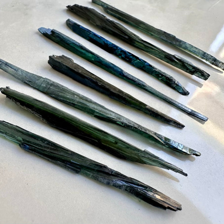 Vivianite blade – natural green mineral crystal, thin and translucent