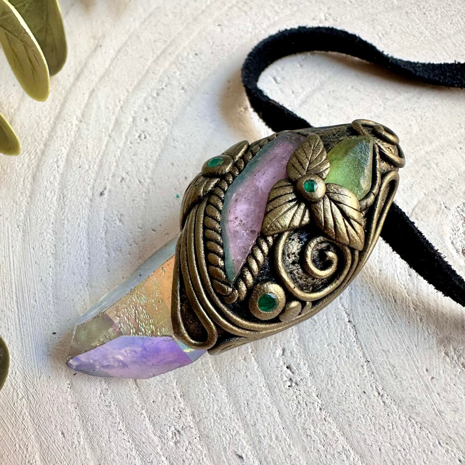 Unique gemstone jewelry with shimmering Aura Quartz and naturally colorful Watermelon Tourmaline.