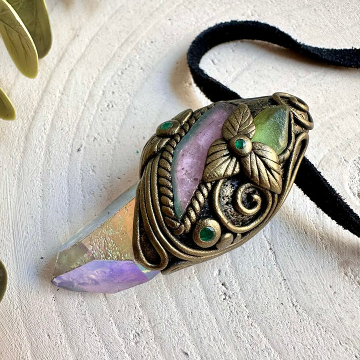 Unique gemstone jewelry with shimmering Aura Quartz and naturally colorful Watermelon Tourmaline.