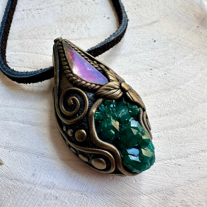Spiritual jewelry combining dioptase and watermelon tourmaline