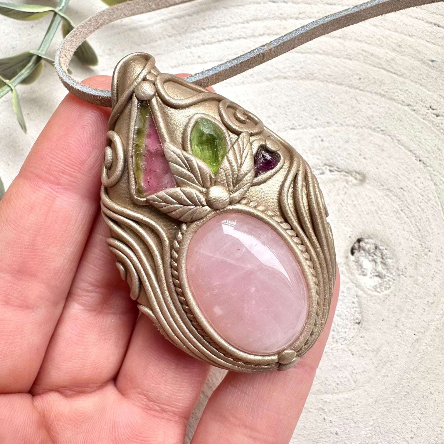 Watermelon tourmaline peridot and rhodolite garnet necklace
