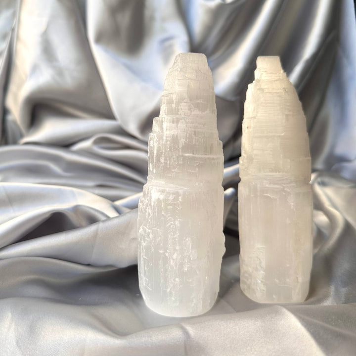 Selenite Tower - 15 cm Natural Crystal, Cleansing & Energy Purification - FairyGardenGlow