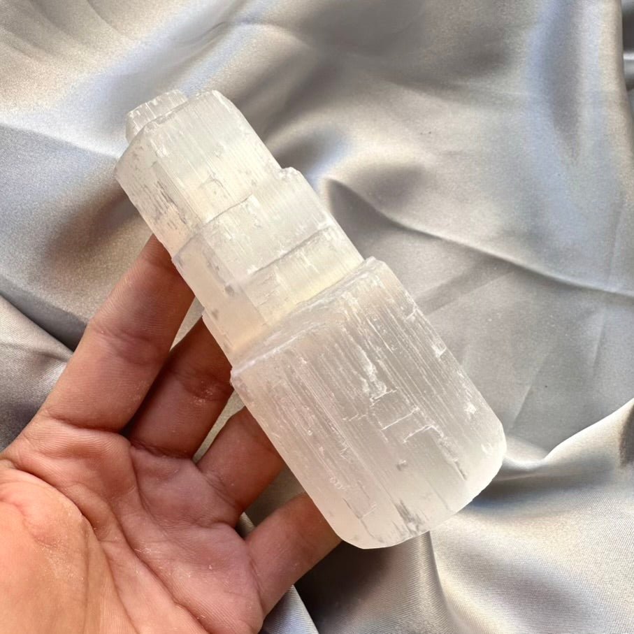 Selenite Tower - 10 cm Natural Crystal, Cleansing & Energy Purification - FairyGardenGlow