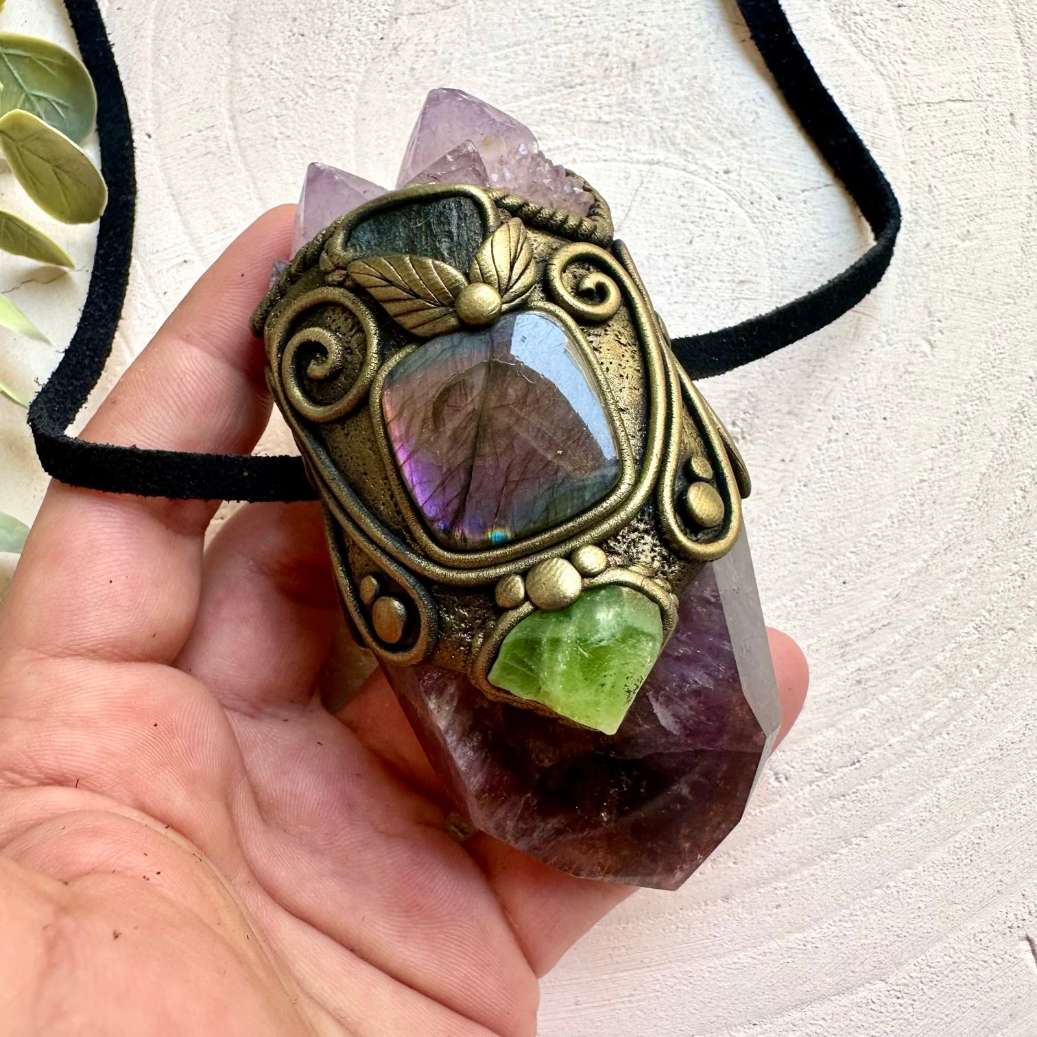 One of a kind healing crystal wand - necklace designed for collectors, meditation and energy work.