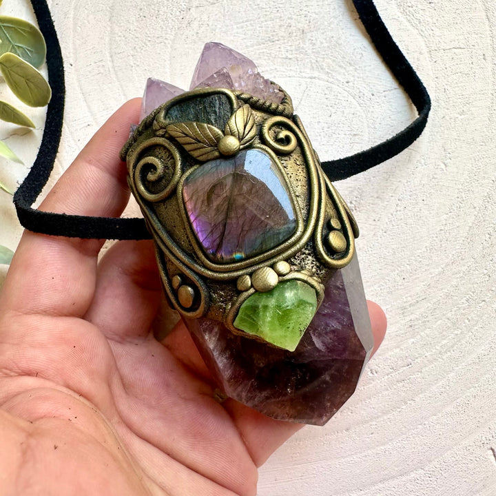 One of a kind healing crystal wand - necklace designed for collectors, meditation and energy work.