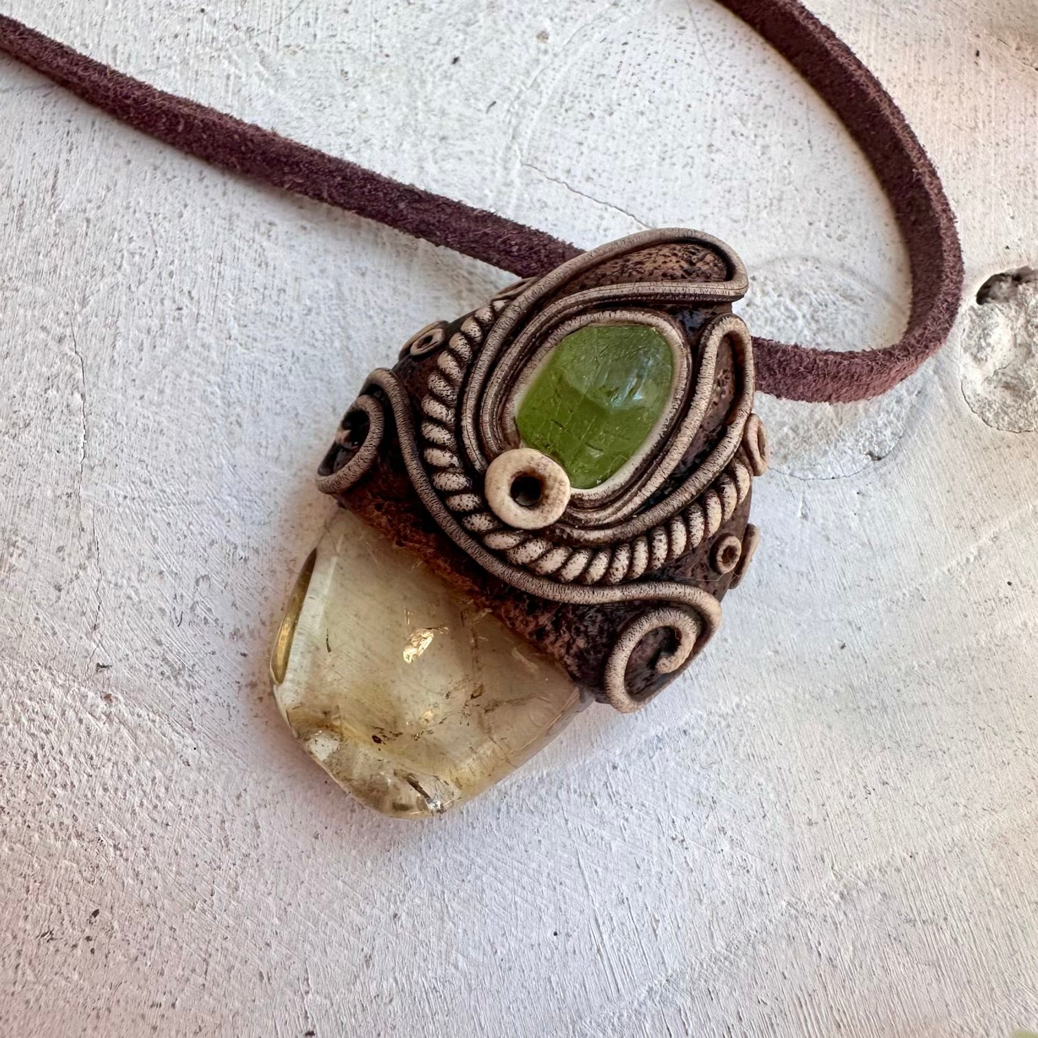 Citrine pendant necklace with natural Peridot gemstone