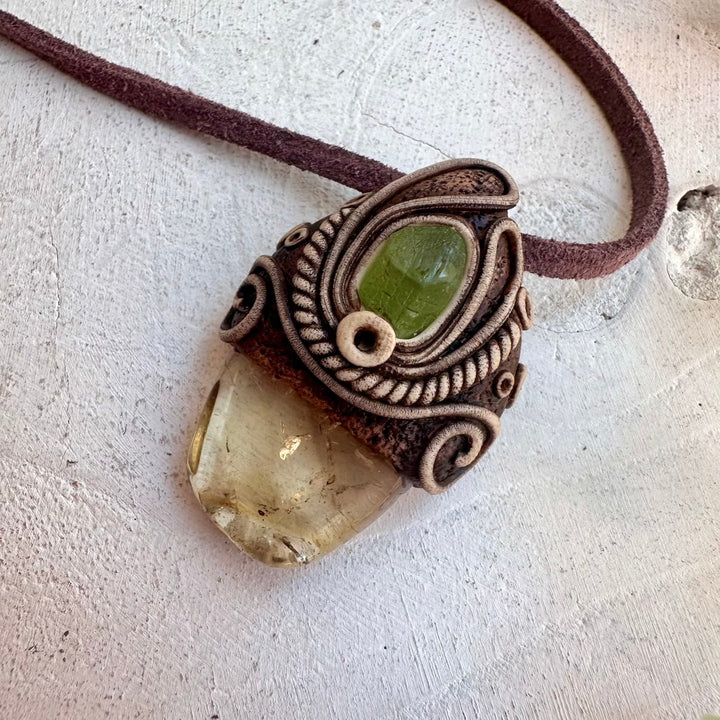 Citrine pendant necklace with natural Peridot gemstone